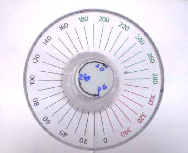 Final reading of application angle on the protractor, showing approximately 240° + 360°